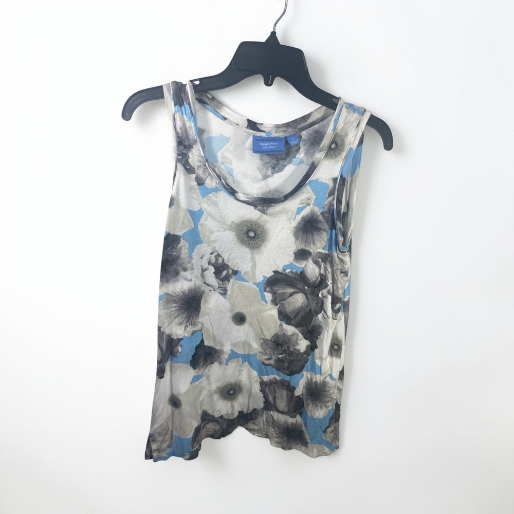Simply Vera Vera Wang Blue Floral Scoop Neck Tank Top Small
